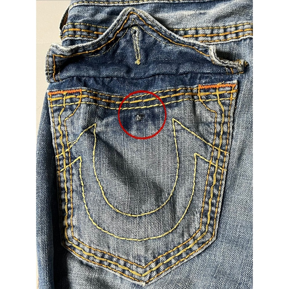 True Religion Billy Super T Mens Blue Straight Leg Jeans Size 32 Thick Stitch - Picture 5 of 15